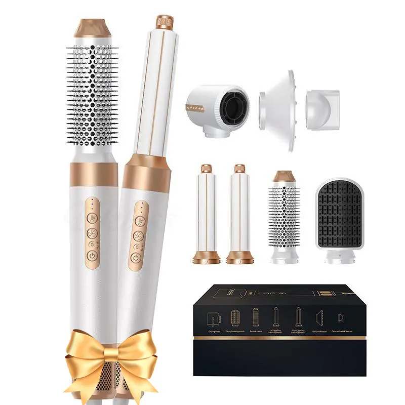 7-in-1 Ionic Hair Dryer Brush with Ionizer - 110000 RPM Styling Tool, Curling Brush, Straightening Comb, Diffuser for Curly Hair, 7 Removable Accessories, Low Temperature for Versatile Looks