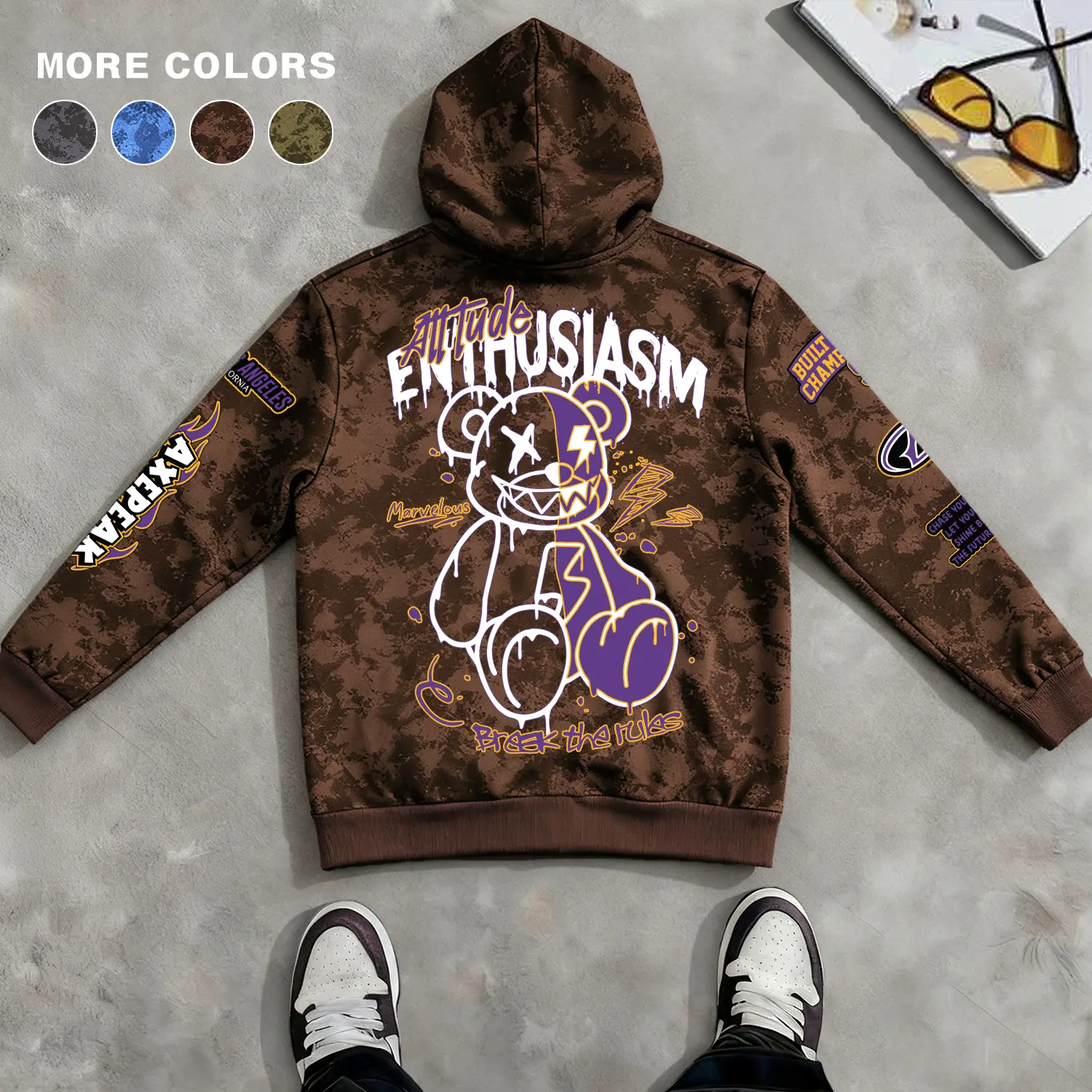 Men's Zip-Up Hoodie Relaxed Fit Unisex Vintage Retro Classic Acid