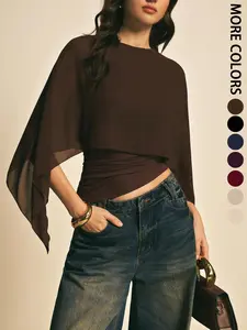 Elegant Asymmetric Blouse for Women, Batwing Sleeve Design, Perfect for Daily Wear & Casual, Stylish Ladies' Top