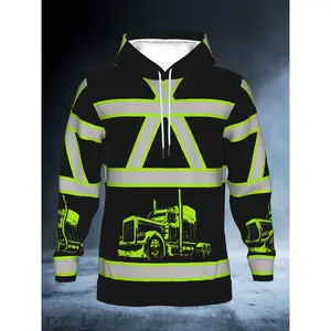 Men'S Neon Green & Black Glowing Optical Illusion Print Sweatshirt - Double-Sided Spooky Design with Neon Green Accent, Comfort Fit Round Neck Long Sleeve Pullover, Full Coverage Casual Sweater for Halloween & Casual Attire, Geometric Pattern wit |   Unis