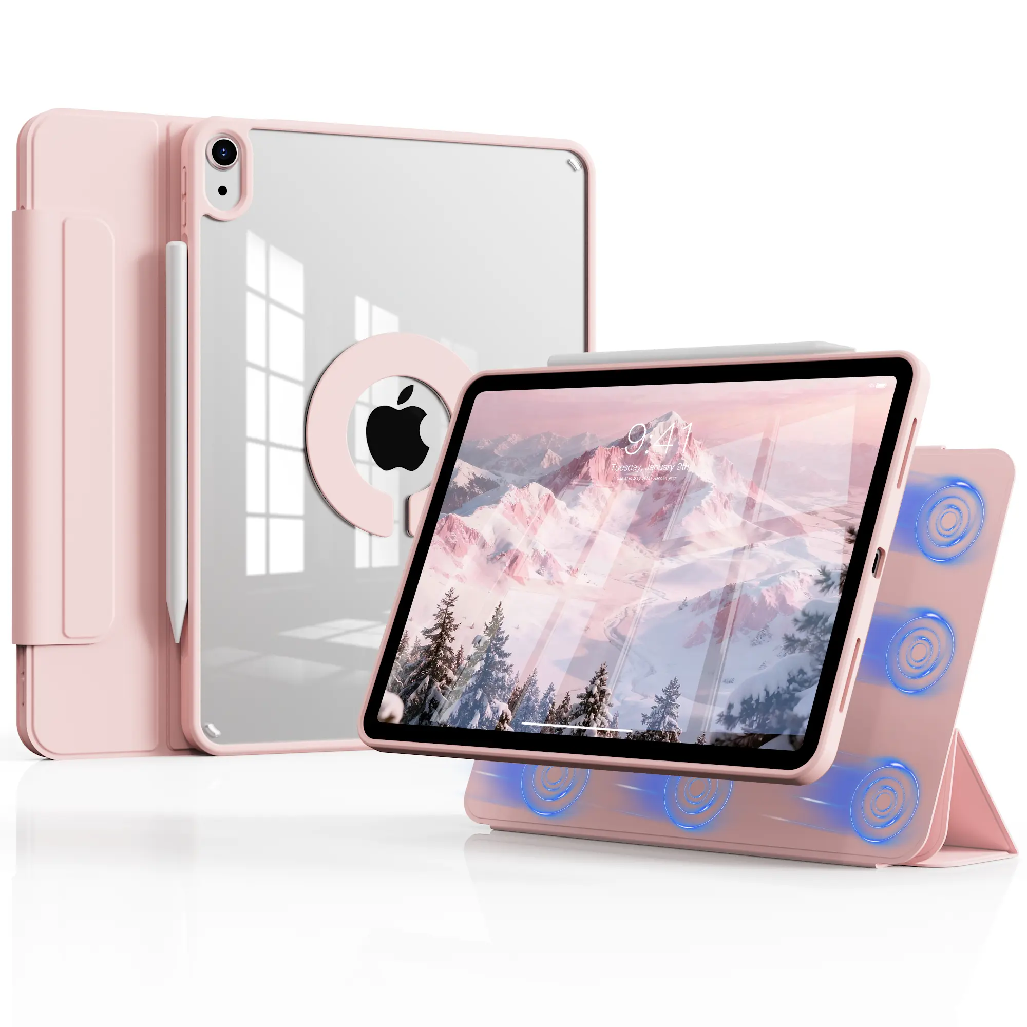 Magnetic Detachable iPad Case, Clear Hard PC Back + Flexible TPU Bumper PU Leather Folio Cover with Strong Magnetic Hold, Pencil Holder for iPad (A16) 11/10 Gen 2025/2022 (11″/10.9″)