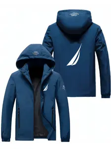 Smooth Skin-Friendly Polyester Fabric, Classic Gradient Sailboat Print Design, Drop Shoulder Cut, Casual Fitted Spring & Fall Jacket