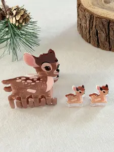 3pcs Women's Cute Animal Deer Hair Clips, Mini & Large Sizes, Claw Clip Hair Claws, Ponytail Bun Accessories, Bohemian Party Hair Decorations