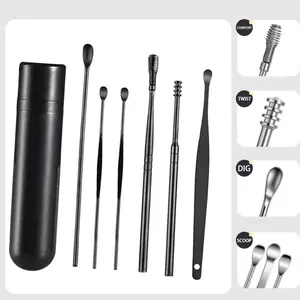 6 Counts/Set Ear Wax Removal Tool Set with Storage Tube Ear Cleaning Kit Ear Spoons Ear Picks Curette Ear Wax Remover Tool Earwax Cleaning Supplies Stainless Steel Ear Wax Remover Tool