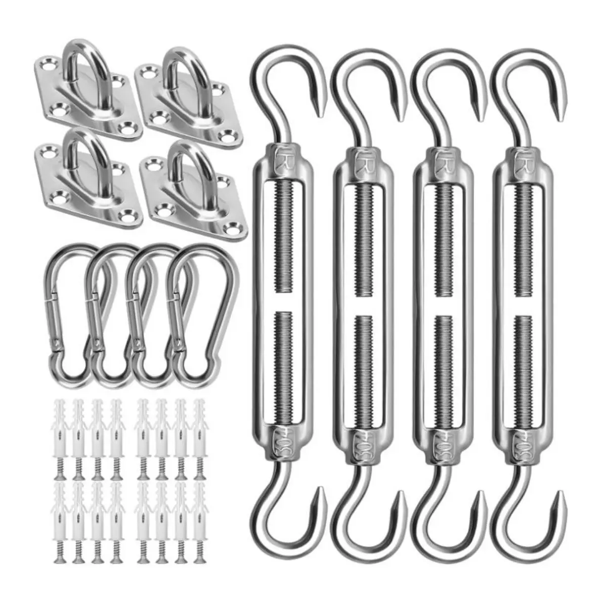 44 Pcs Sun Shade Sail Hardware Kit 6 Inch for Rectangle & Triangle Shade Sail Install, Stainless Steel Shade Sail Fixing Accessories for Outdoor Patio Canopy Garden, Heavy Duty Awning Attachment