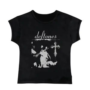 Gothic Emo Girl Tops Baby Tee, Y2k Deftones Graphic Baby Tee, Women Summer Short Sleeve Shirt, Emo Scene 2000s Clothes, Y2k 2000 tops, Casual Cotton Tee, Gift For Girlfriend