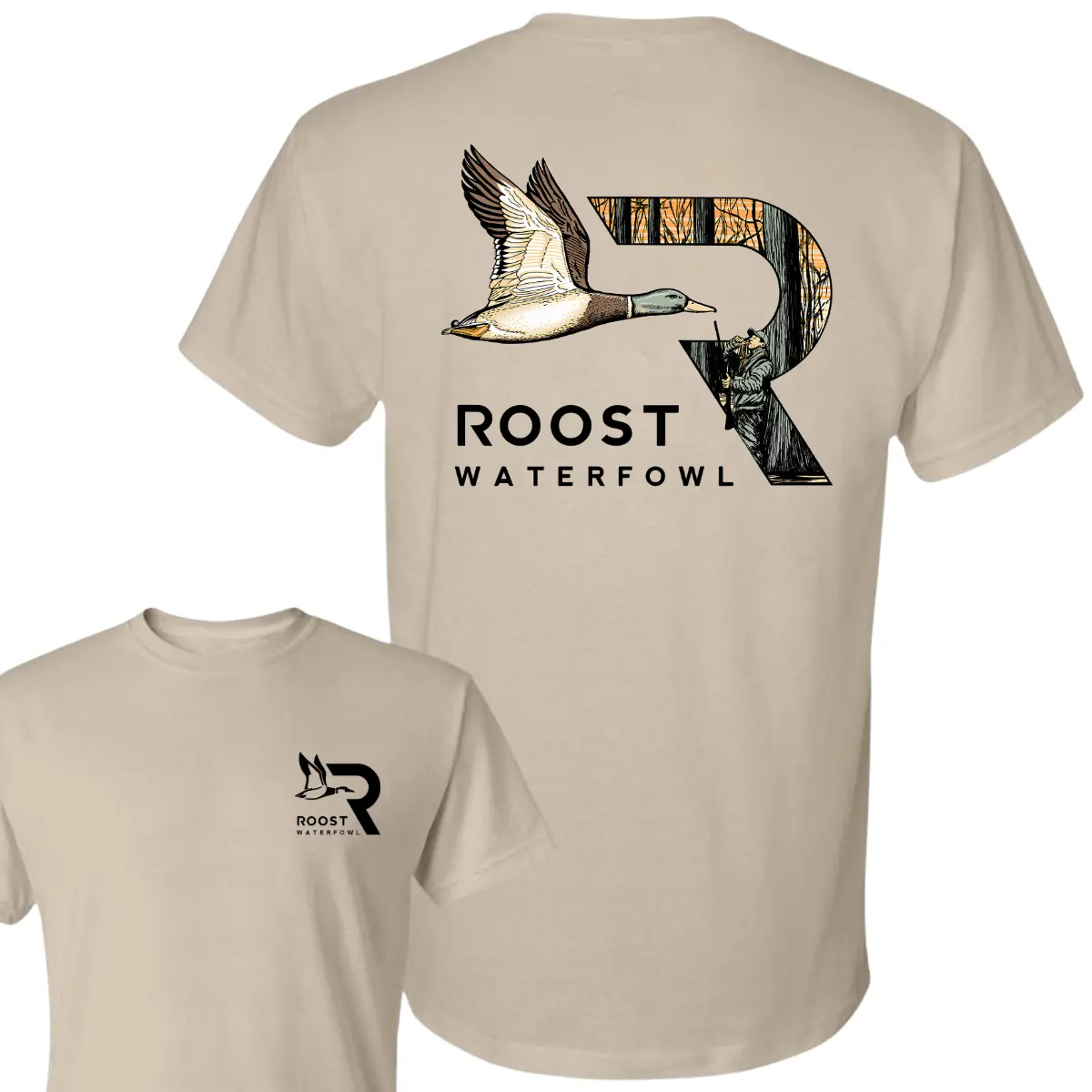 Roost Waterfowl T-Shirt - Bold Flying Duck Graphic With Woodland R Logo Design , Perfect For Waterfowl Hunters And Outdoor Enthusiasts , Comfortable Daily Wear , Unisex Style , Rustic Wildlife Design , Ideal Gift For Nature Lovers Top Casual