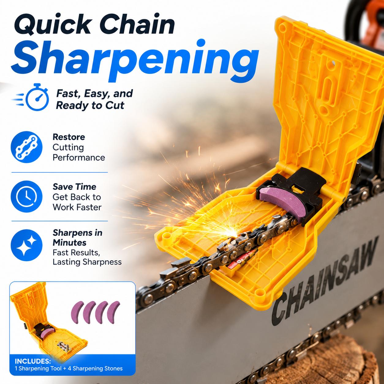Portable Teeth Chainsaw Sharpener, Proprietary Bar-Mount Chain Saw Fast Sharpening Tool