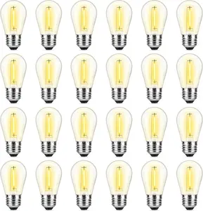 24 Pack LED S14 Replacement Light Bulbs for Outdoor String Lights, Shatterproof Bulb for Patio Backyard Garden Waterproof, Dimmable, Warm White 2700K, E26 Medium Base