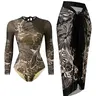 Women's Mesh One-Piece Swimsuit, European Style Tropical Print Swimwear, Sun Protection Quick-Dry Bathing Suit, Summer Beach Wear