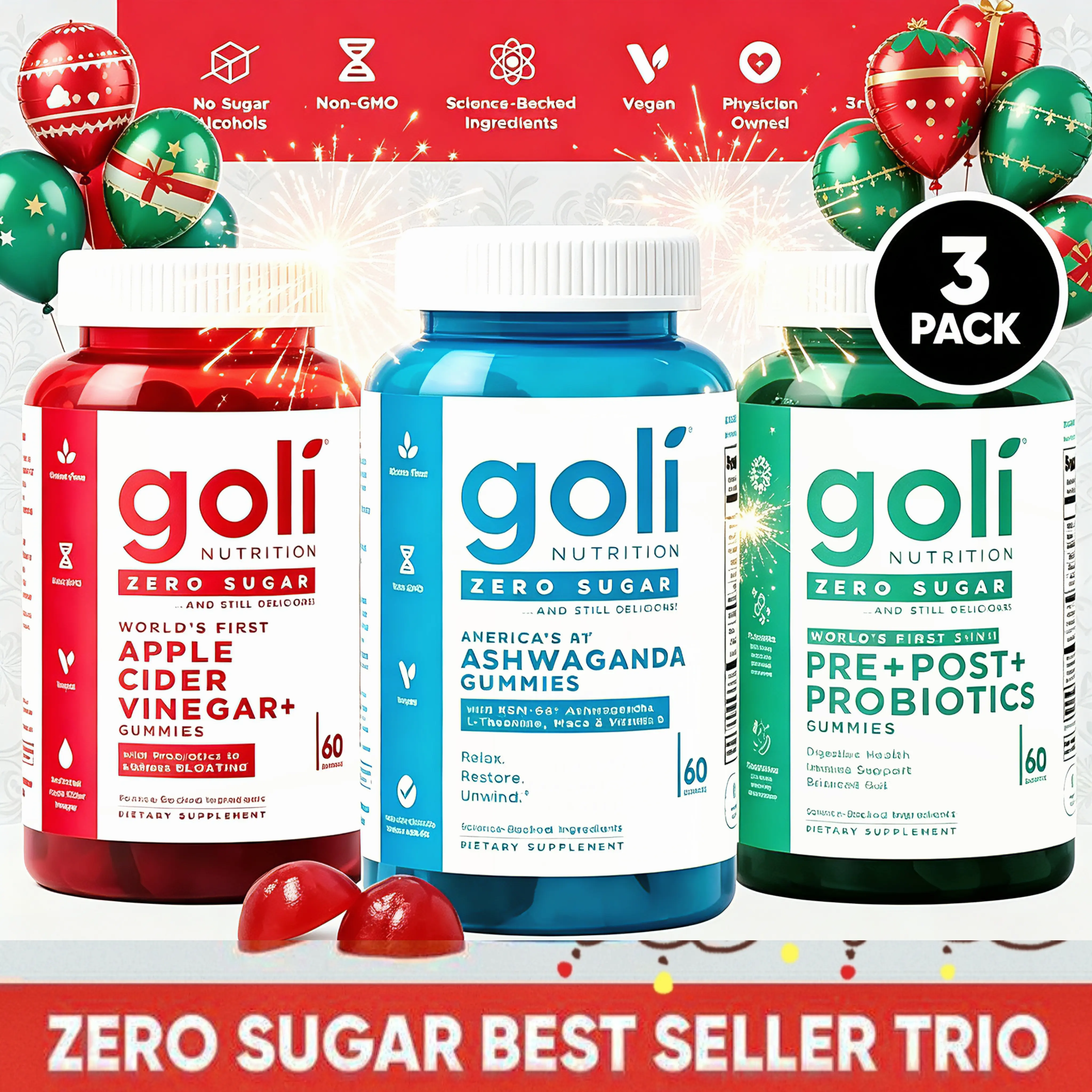 Goli Nutrition 3-Pack Gummies Bundle - Fast 24H Shipping