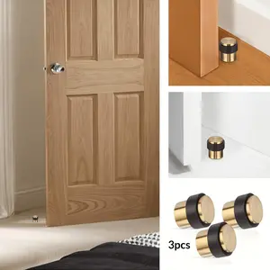 3 pcs stainless steel floor door stop with rubber buffer, commercial industrial grade, gold finish, office and home safety door stop, commercial door stop