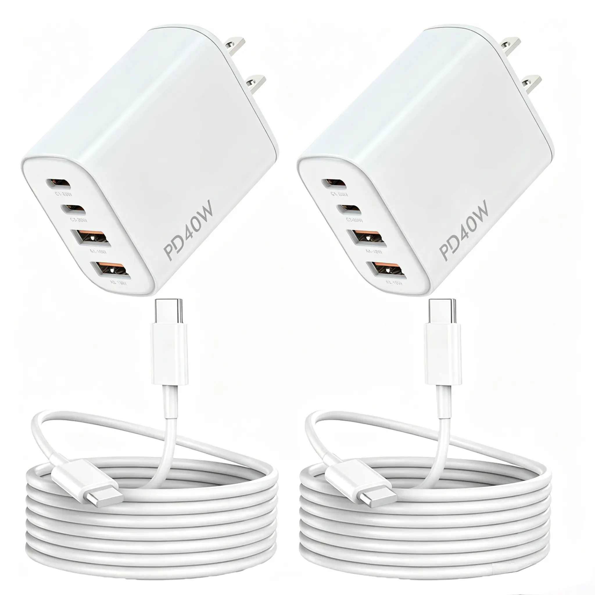 40W USB-C Travel Power Strip, 2USB-A + 2USB-C Fast Wall Charger Set, and 10-ft Type-C cable, compatible for Samsung Galaxy S26 Ultra/S26+/S25/S24 Ultra/S23+/S22/S20/Note10+/Tab S9, iPhone 17/16/15/14/13/12/11 Pro Max/X/8, and other Android devices