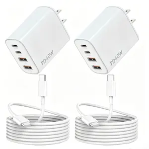 40W USB-C Travel Power Strip, 2USB-A + 2USB-C Fast Wall Charger Set, and 10-ft Type-C cable, compatible for Samsung Galaxy S26 Ultra/S26+/S25/S24 Ultra/S23+/S22/S20/Note10+/Tab S9, iPhone 17/16/15/14/13/12/11 Pro Max/X/8, and other Android devices
