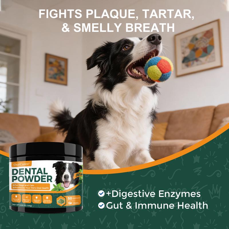 OurCares  Dog Teeth Cleaning Powder (Peppermint Flavor) – 150g | With Lysozyme, Probiotics & Activated Charcoal, Fights Plaque & Freshens Breath