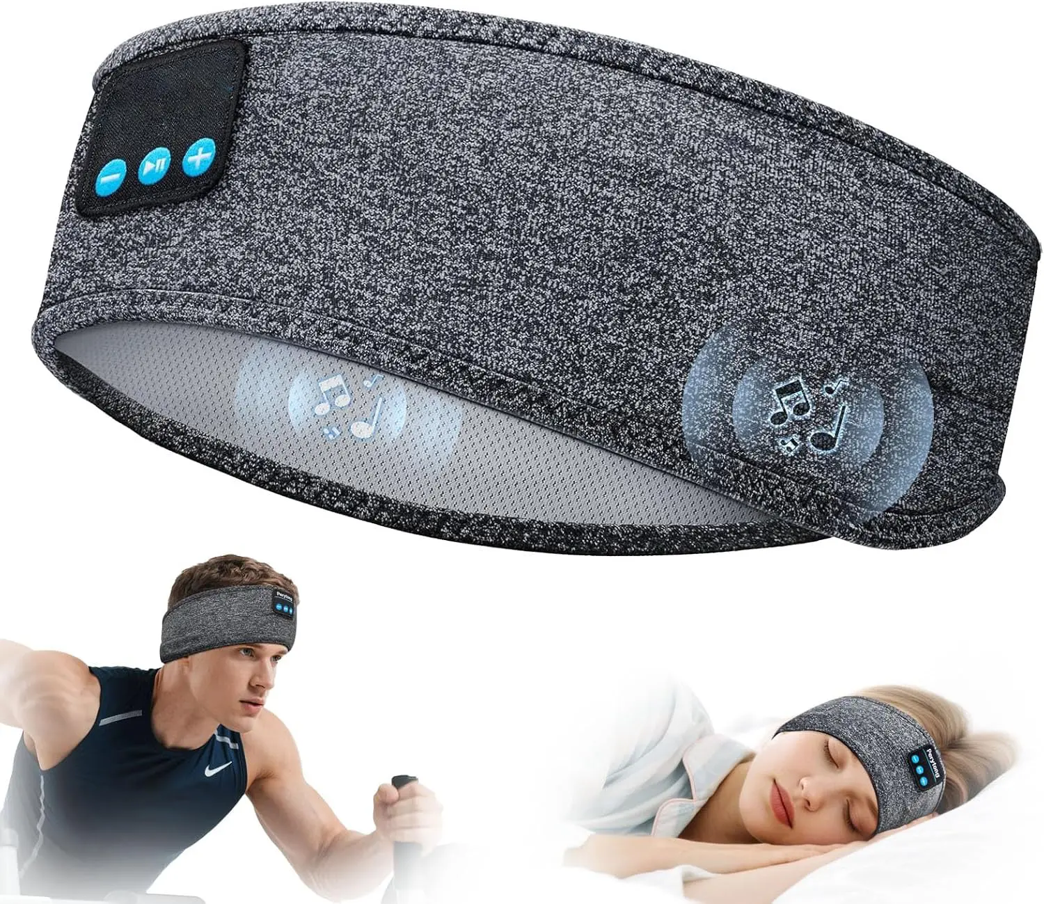Bluetooth Headband Headset - Electronic Sporty Audio Accessory, 14-Hour Playtime, Sweat-Resistant, Hi-Fi Stereo, Breathable Fabric, Hands-Free Calls, Sleep Mask Function, Gift-Boxed for Workout, Running