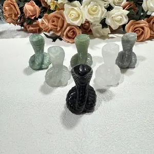 IG Crystal Obsidian Crystal Snake Statue Hand-Carved Cobra Healing Statue Small Animal Carving Sculpture Home Office Decor Gift - Any 3 Items