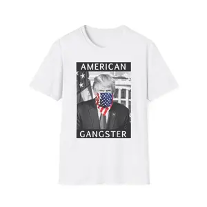 American Gangster T-Shirt — Political Portrait Tee with Flag Bandana