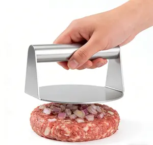 Stainless Steel Burger Press Non-stick Round Smash Patty Maker for Griddle Grill Barbecue Kitchen Gadget Portable Tool with Durable Coating and Flat Cooking Design