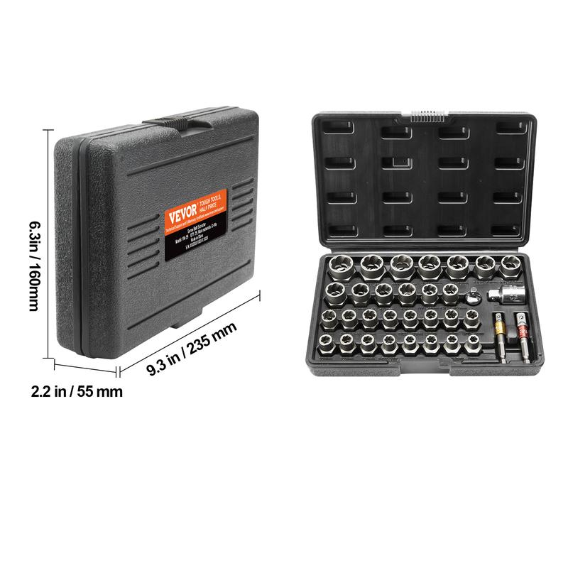 VEVOR Bolt Extractor Set, TikTokShopBlackFriday, 29-Piece Bolt and Nut Remover Set, 6mm to 10mm, 13/32" to 3/4", CR-MO Steel Extraction Socket Set with Storage Case, for Removing Damaged Rusted Bolts, Nuts and Screws  VEVOR Super Brand Day
