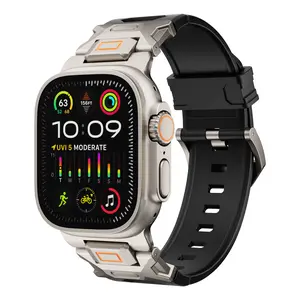 Band for Apple Watch ULTRA 2 & ULTRA - Fluororubber (FKM) Sport Band Metal Connector Band 49mm for Apple Watch Ultra 2/Ultra/Series 10/9/8/7/6/5/4 SE 46mm 45mm 44mm 42mm Rugged Durable Strap Accessories Wearable