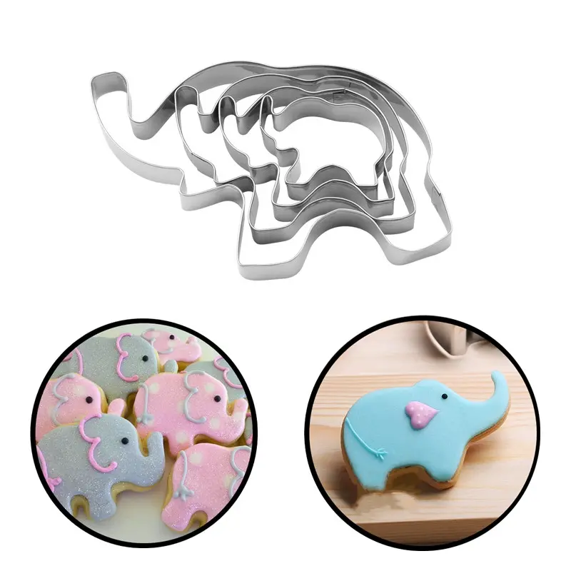4pcs/set Animal Shaped Stainless Steel Cookie Molds, Elephant Shaped Cakes, Fudge Cookies, Pastry Molds, Baking Tools, Kitchen Gadgets