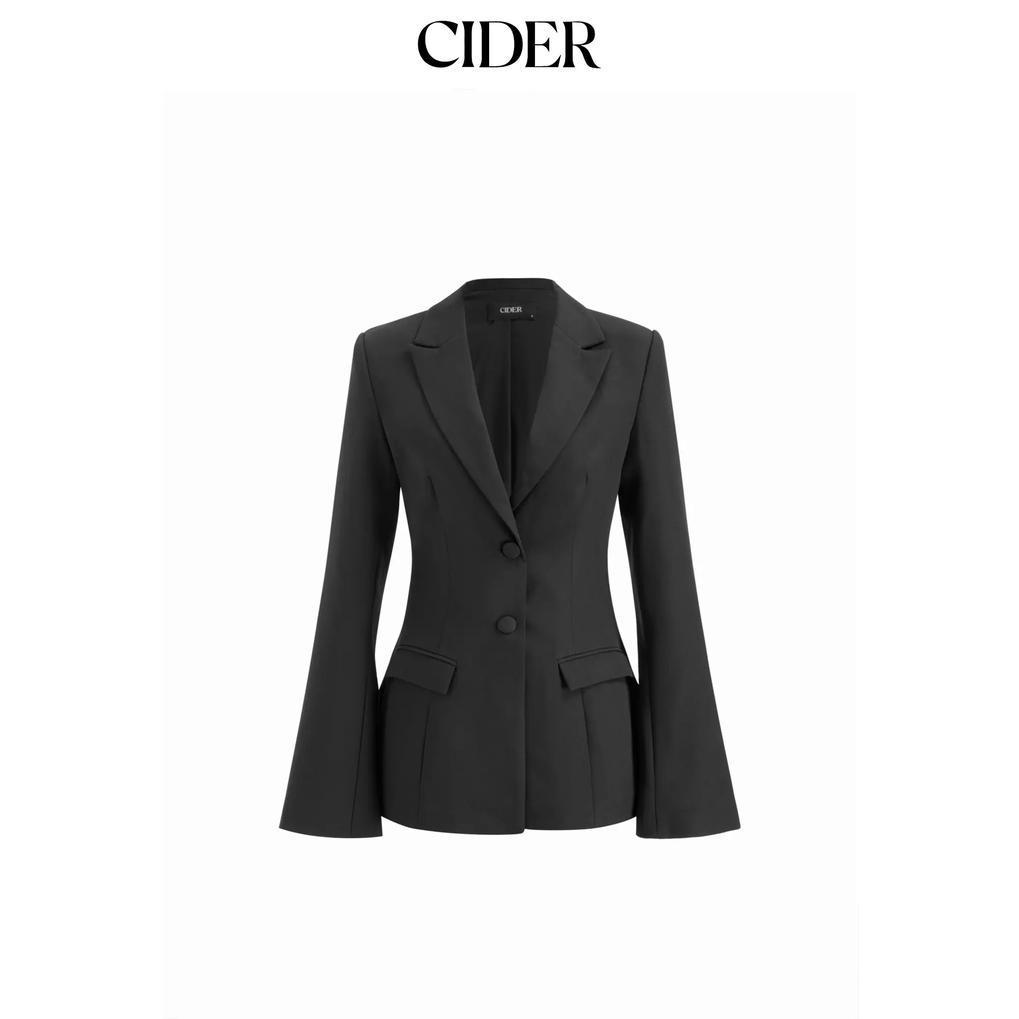 Cider Women's Chic Fitted Long Sleeve Blazer with an Elegant Notched Collar and Statement Bell Sleeves, Collared