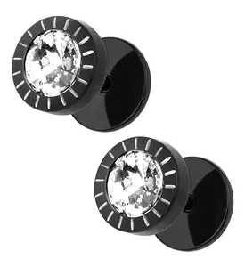 16G Black PVD CZ Stud Fake Plugs - Gauges