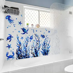 Mermaid Themed Bathroom Sticker, 8 Counts/set Self Adhesive Bathroom Decal, DIY Decorative Sticker for Home Bathroom, Ornaments, Bathroom Decoration Supplies