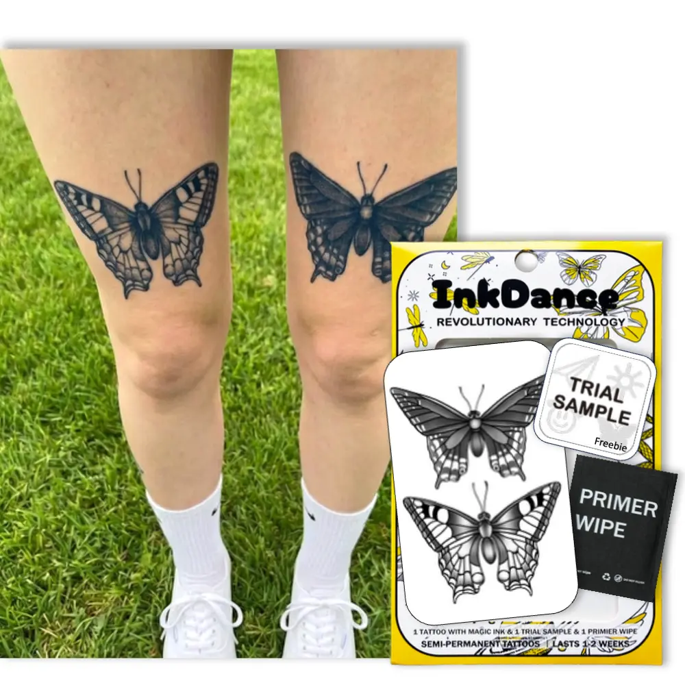 InkDance Semi-Permanent Butterfly Design Temporary Tattoos - Set of 2, Waterproof Plant-Based Ink, Colorful, All Skin Types, Lasts 1-2 Weeks, Color Develops in 24 Hours (D026), Colorful Temporary Tattoos
