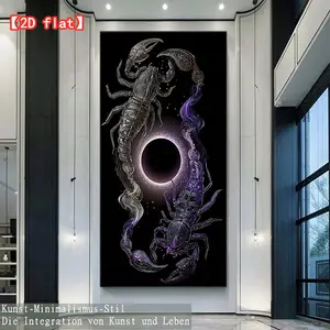 2D fiat mysterious scorpion and black hole fantasy illustration, modern home wall art decoration, unframed canvas painting, bathroom, living room, bedroom, office, restaurant, bar wall decoration, art
