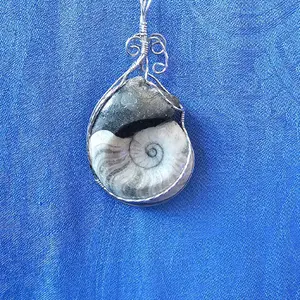 Large Natural Ammonite Fossil Pendant Wire Wrapped Unique Geology Jewelry