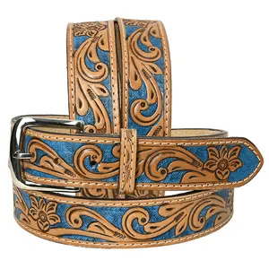 HILASON Western Genuine Leather Belt for Men Women Cowboy Cowgirl Handmade Unisex Full Grain Heavy Duty Floral Tooled