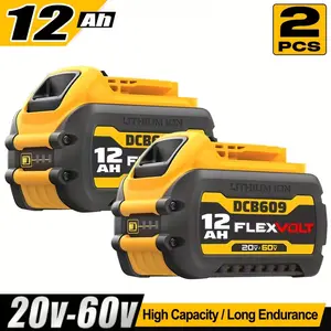 2-PACK 12.0AH Replace for De-Walt DCB606 DCB609 20V/60V MAX 12.0Ah Battery Compatible with De-Walt 20V/60V Power Tools, Replace for De-walt 20V/60V Battery, Compatible with De-Walt 20-60V Battery Chargers, Cordless Tool Power Source