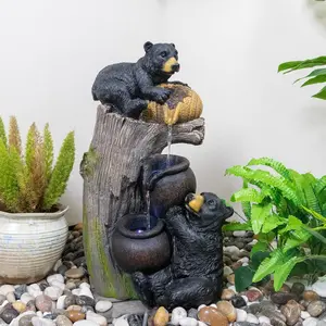 Bear Outdoor Water Fountain with LED Lights Cascading Fountains Outdoor for Patio Yard Balcony 23.62'' Garden Fountains Outdoor and Outdoor Water Fountain Decor