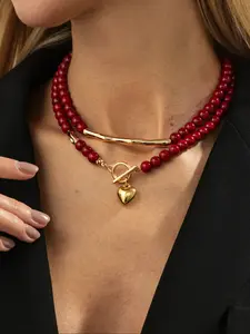 Boho Heart Ot Clasp Beaded Necklace Set, Vintage Fashion Jewelry for Women, Perfect Gift for Daily Wear and Parties