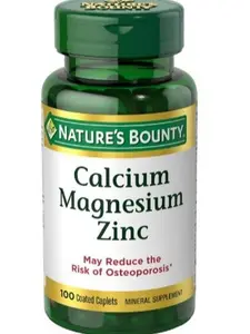 Calcium Magnesium & Zinc Caplets, Immune & Bone Health, Daily Supplement, 1000mg Calcium, 400mg Magnesium, 600 IU Vitamin D, Gluten Free, 100 Caplets