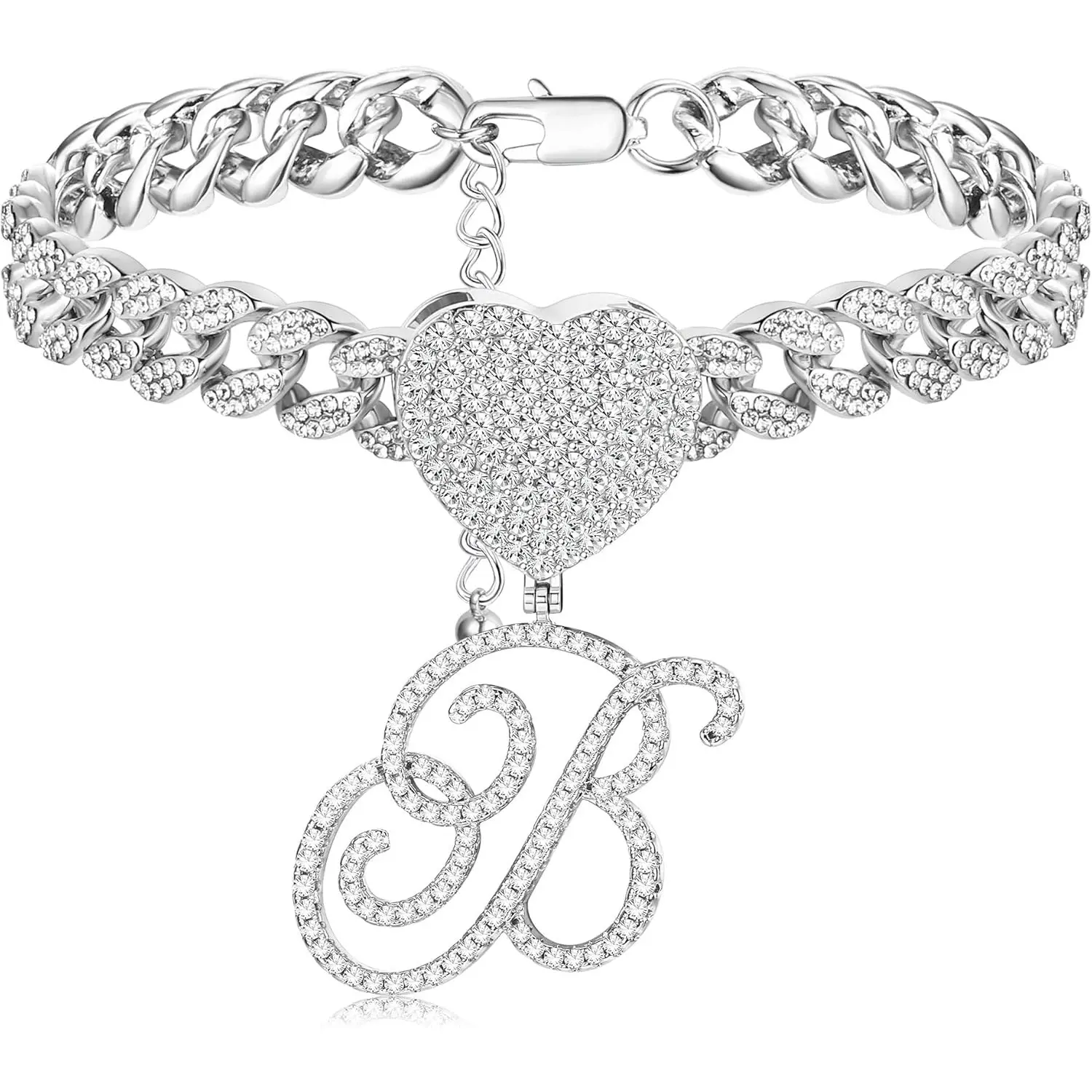 Sanfenly Personalized 10mm Silver Initial A Cuban Link Anklet for Women, Miami CZ Charm Women's Costume Jewelry Beach Summer Accessory Gift, Anklets For Women