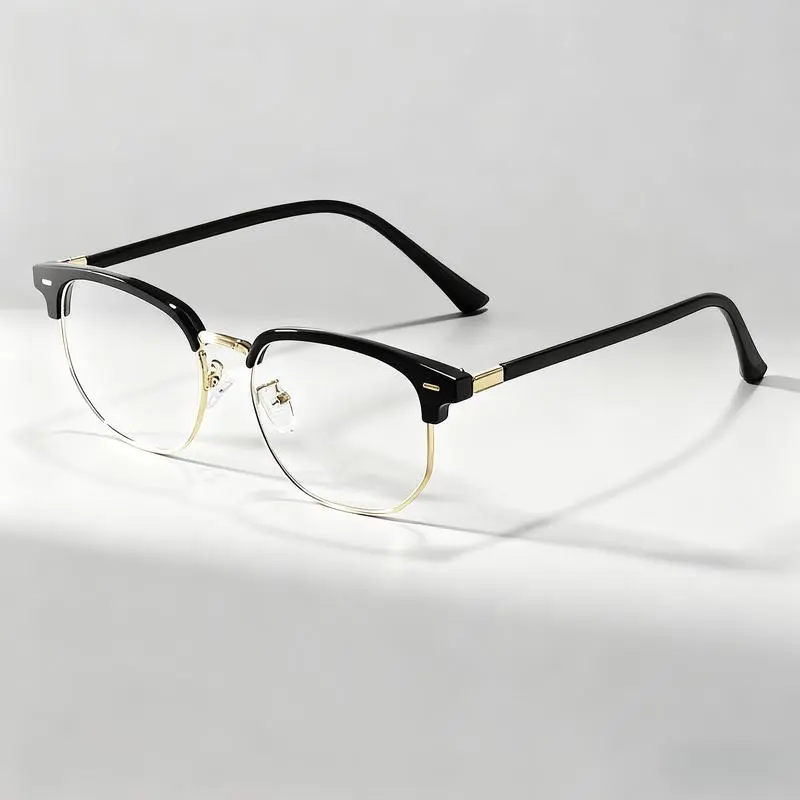 Stylish Square Copper Metal Frame Anti Blue Glasses for Adults, Unisex Half-Frame Office Use Eyewear with 0% Tint Non-Prescription Lenses for Computer Use, Stylish Square Frames