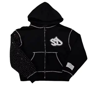 Y2k Streetwear Retro Men's Embroidery Personalized Diamond Oversized Hoodie for Men Women Harajuku Gothic Casual Sweatshirt Black Design Fashion Menswear Aesthetics Day Canvas Shorts Tops Jeans
