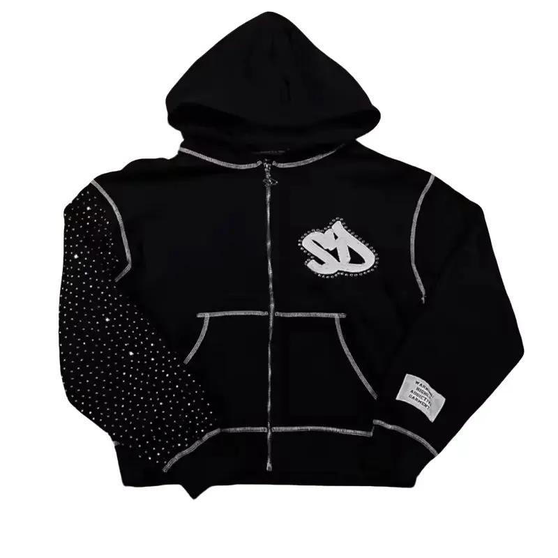 Y2k Streetwear Retro Men's Embroidery Personalized Diamond Oversized Hoodie for Men Women Harajuku Gothic Casual Sweatshirt Black Design Fashion Menswear Aesthetics Day Canvas Shorts Tops Jeans
