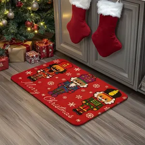 1 Piece Faux Cashmere Doormat - Bright Red Background with Cute Nutcracker Pattern, Soft & Comfortable, Suitable for Kitchen, Living Room, Bedroom & More, Christmas Nutcracker Decorative Rug, Multiple Sizes Available