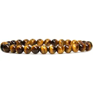 Natural AA Grade Golden Tiger Eye Gemstone 6mm Round Beads Stretch Bracelet 7" Unisex