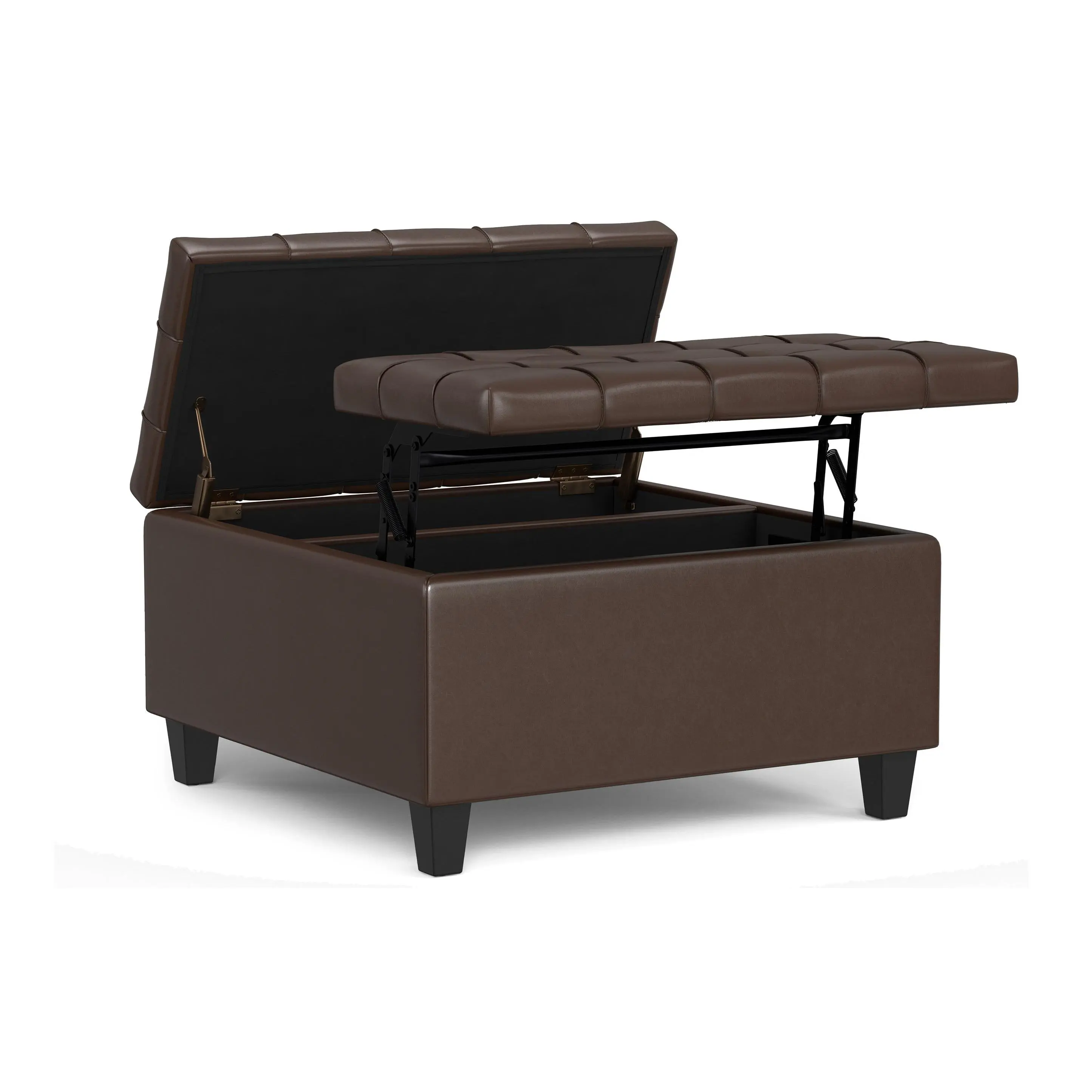 Harrison Small Square Coffee Table - Chocolate Brown Multifunctional Split-Top Footstool Storage Ottoman (Footstools & Ottomans for Indoor Furniture Use), Multifunctional Split-Top Footstools & Ottomans