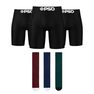 PSD Men's TikTok Exclusive Boxer Brief & Crew Sock Bundle - Black Boxer Brief 3-Pack + Dark Tones Crew Sock 3-Pack, Breathable Menswear