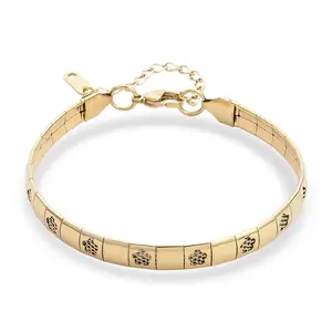 Floral Omega Chain Bracelet in ION Plated Yellow Gold Stainless Steel 7.5-9.5In