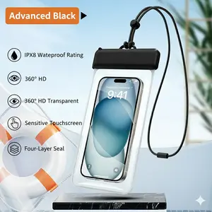 Advanced Black Waterproof Phone Pouch with IPX8 Rating 360° HD Transparent Sensitive Touchscreen & Four-Layer Seal for Reliable Protection