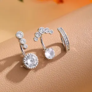 3PCS Stainless Steel Belly Button Rings Set Exquisite Shiny Synthetic Zirconia Inlay Women's Navel Pins Body Piercings Jewelry Fashion Party Accessory
