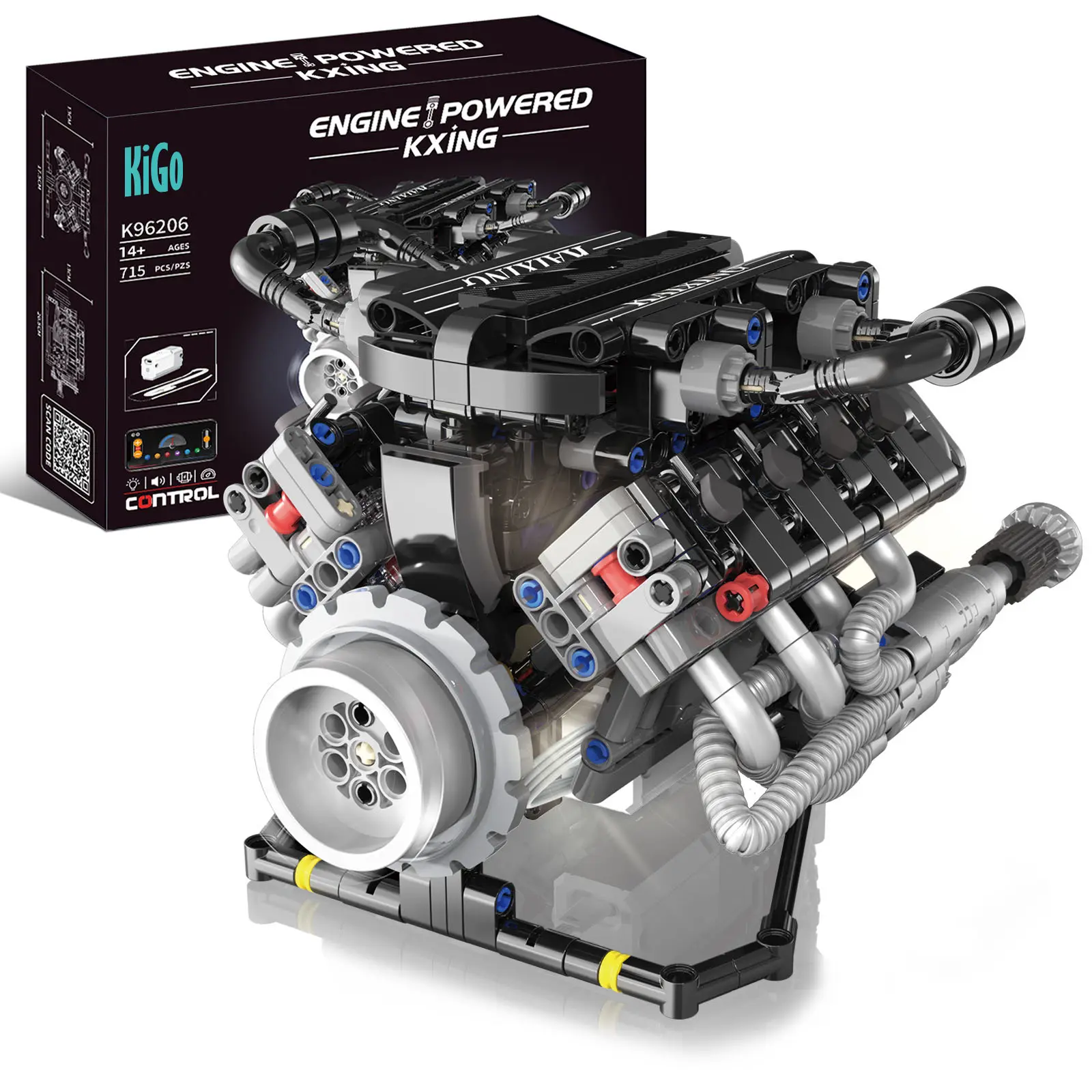 715 PCS Lambo-Style Battery-Powered Motorized V8 Engine Model Building Kit, Do It Yourself, Realistic, with APP Control, LED Lights for Car Enthusiasts