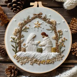 Christmas DIY Birth Hand Embroidered Kit, Hand Sewing Stitches Handicraft Set with English Guide, Beginner-Friendly Needle Crafts Kit, Unique Holiday Decorative Embroidery Art Supplies